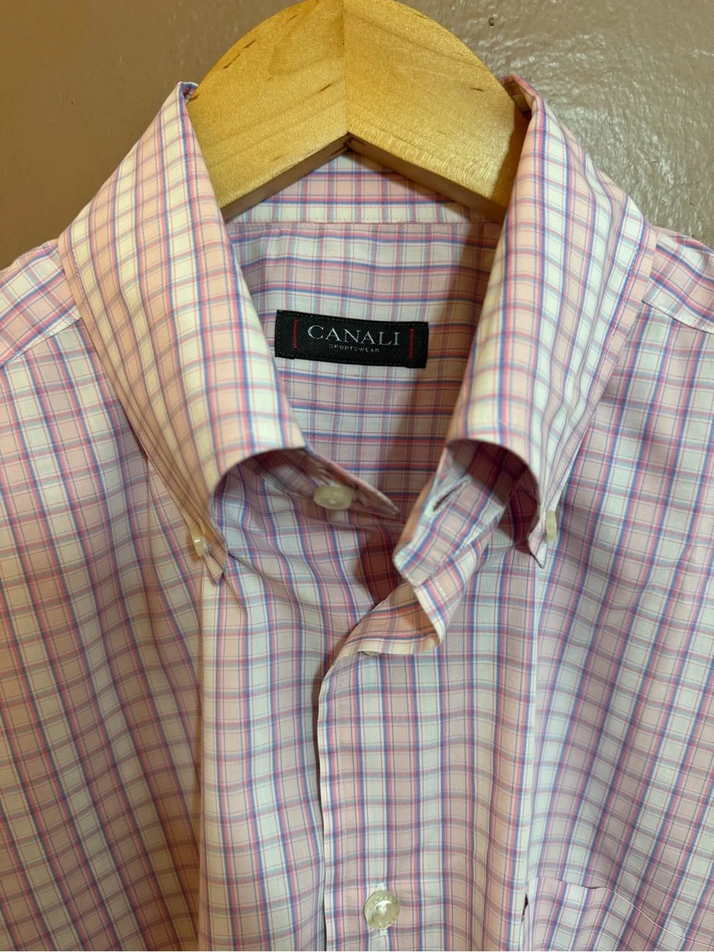 CANALI Pink and Blue Windowpane Plaid Dress Shirt